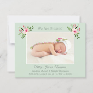 Roze en Mnt Floral Baby Girl Foto geboortedatum Aankondiging