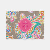 Roze en Mocha Boho Paisley Monogrammed Fleece Deken (Voorkant (Horizontaal))