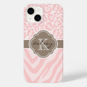 Roze en Mocha Dierenprint Monogram Case-Mate iPhone Case (Achterkant)