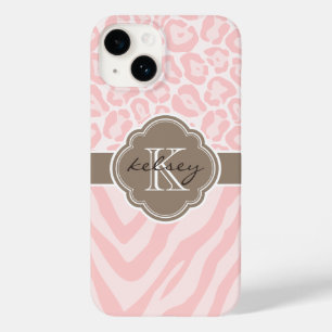 Roze en Mocha Dierenprint Monogram Case-Mate iPhone Case