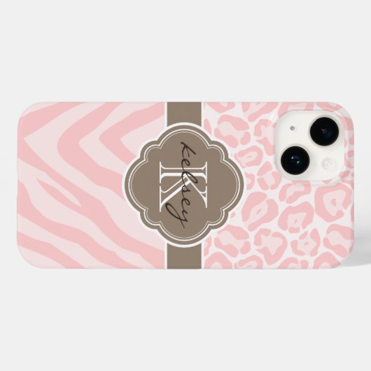 Roze en Mocha Dierenprint Monogram Case-Mate iPhone Case (Achterkant (horizontaal))