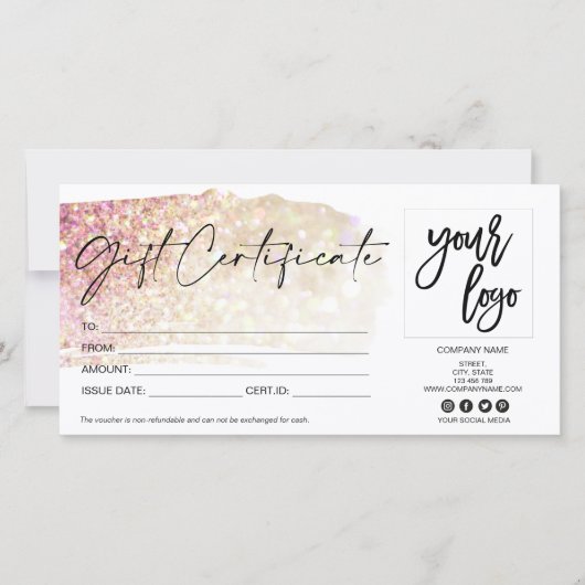 roze en modern cadeaukaarcertificaat toevoegen log (Voorkant)
