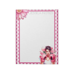 Roze en mooie bloemrijke borstkanker notitieblok