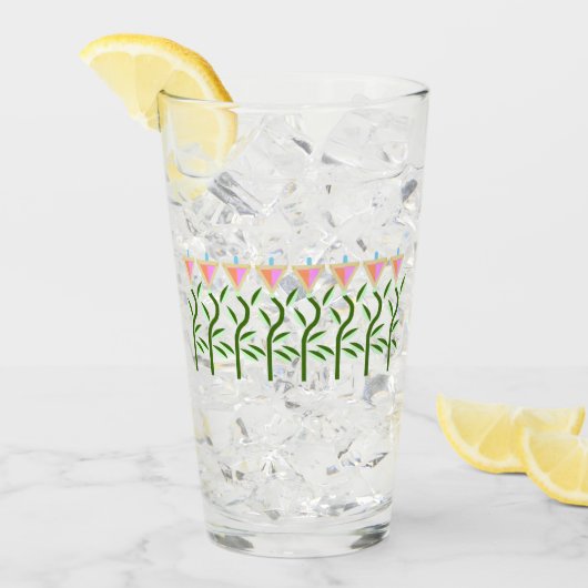  roze en munt bloemrand glas (Voorkant ijs)