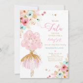 Roze en munt Floral Ballerina Baby shower Kaart (Voorkant)