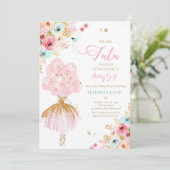 Roze en munt Floral Ballerina Baby shower Kaart (Staand voorkant)