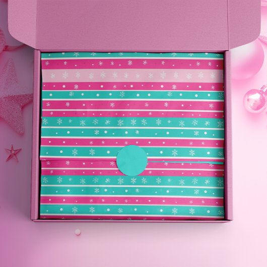 Roze en Munt Horizontale Gestreepte Sneeuwvlok Tissuepapier