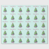 roze en munt kerstboom cadeaupapier (Vlak)