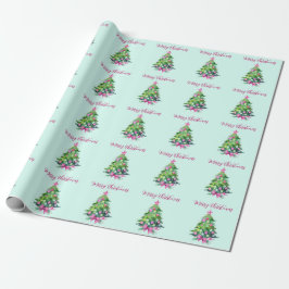  roze en munt kerstboom cadeaupapier