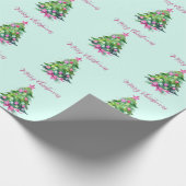  roze en munt kerstboom cadeaupapier (Hoek)