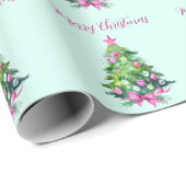 roze en munt kerstboom cadeaupapier (Rol Hoek)