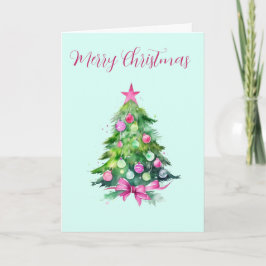roze en munt kerstboom kaart
