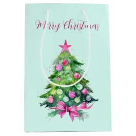  roze en munt kerstboom medium cadeauzakje