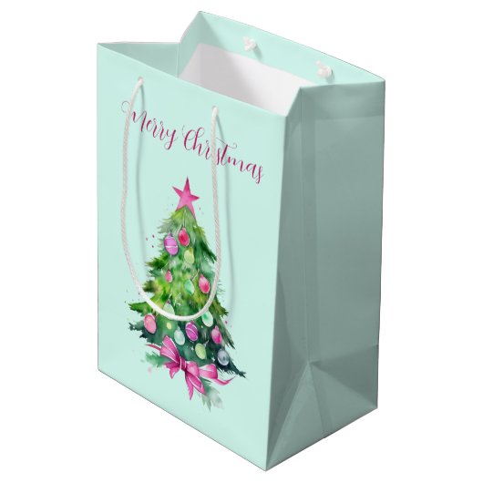  roze en munt kerstboom medium cadeauzakje (Achterkant Gekanteld)
