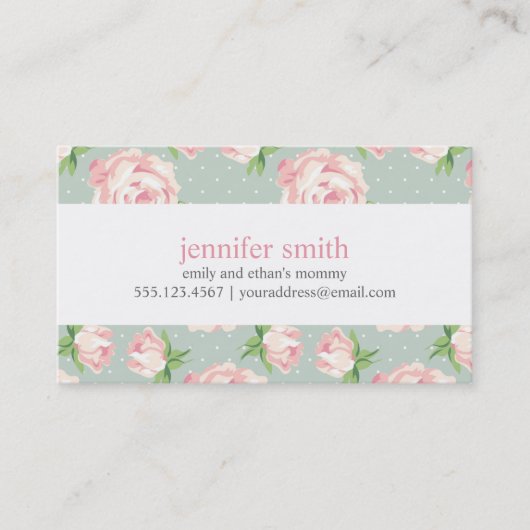 Roze en munt  Rozen Patroon Contactkaartje (Voorkant)