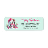 Roze en munt Schattigee pinguïn Custom Merry Chris Etiket (Voorkant)
