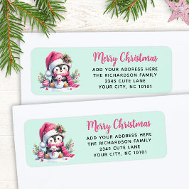 Roze en munt Schattigee pinguïn Custom Merry Chris Etiket