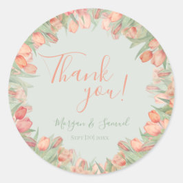 Roze en Muntgroene Lente Tulpen Bedankt Ronde Sticker