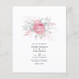 Roze en namaak folie zilver bloem bruiloft flyer