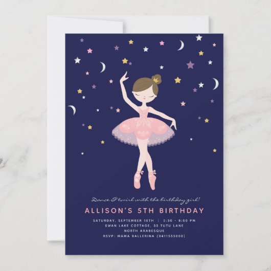 Roze en Navy Ballerina Birthday Kaart (Voorkant)
