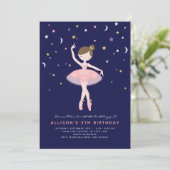 Roze en Navy Ballerina Birthday Kaart (Staand voorkant)