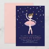 Roze en Navy Ballerina Birthday Kaart (Voorkant / Achterkant)