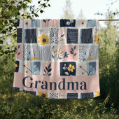  Roze en Navy Bloemen Patchwork Quilt Fleece Deken