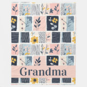  Roze en Navy Bloemen Patchwork Quilt Fleece Deken (Voorkant)