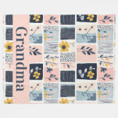  Roze en Navy Bloemen Patchwork Quilt Fleece Deken (Voorkant (Horizontaal))