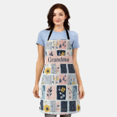 Roze en Navy Bloemen Patchwork Quilt Schort (Gedragen)