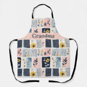 Roze en Navy Bloemen Patchwork Quilt Schort (Voorkant)