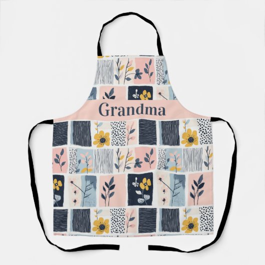 Roze en Navy Bloemen Patchwork Quilt Schort (Voorkant)