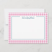 Roze en Navy Blue Accent Gingham Stationery Kaart (Voorkant)