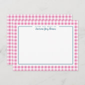 Roze en Navy Blue Accent Gingham Stationery Kaart (Voorkant / Achterkant)