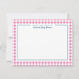 Roze en Navy Blue Accent Gingham Stationery Kaart