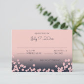 Roze en Navy Blue Bokeh Bruiloft Reactie RSVP Kaartje (Staand voorkant)