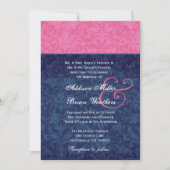 Roze en Navy Blue Damask Wedding Metallic Kaart (Voorkant)