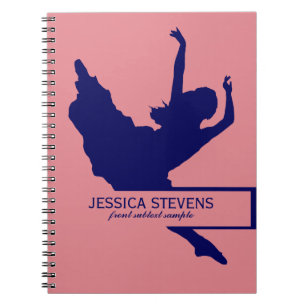 Roze en Navy Blue Dancer Silhouette Illustratie Notitieboek