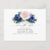 Roze en Navy Blue Floral Boho Save the Date Briefkaart (Voorkant)
