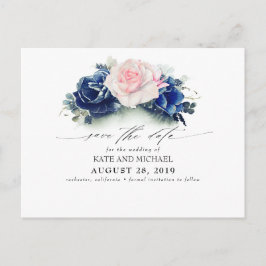 Roze en Navy Blue Floral Boho Save the Date Briefkaart