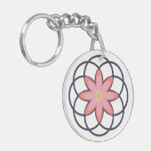 Roze en Navy Blue Flower Design Acryllic Sleutelhanger (Voorkant Links)