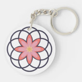 Roze en Navy Blue Flower Design Acryllic Sleutelhanger (Achterkant)