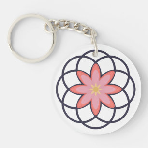 Roze en Navy Blue Flower Design Acryllic Sleutelhanger