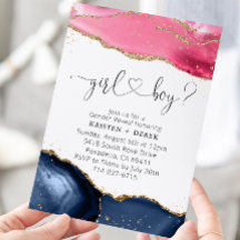 Roze en Navy Blue Geode Waterverf Gender Reveal