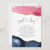 Roze en Navy Blue Geode Waterverf Gender Reveal Kaart (Voorkant)