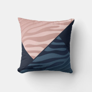 Roze en Navy Blue Gradient Zebra Stripe Driehoek Kussen