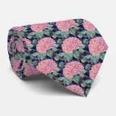 Roze en Navy Blue Hydrangea Groomsmen Stropdas (Opgerold)