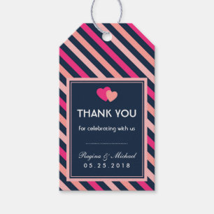 Roze en Navy Blue Love Stripes Label Cadeaulabel