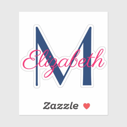 Roze en Navy Blue Monogram Sticker (Vel)