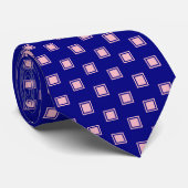 Roze en Navy Blue Square Pattern Mannen Stropdas (Opgerold)